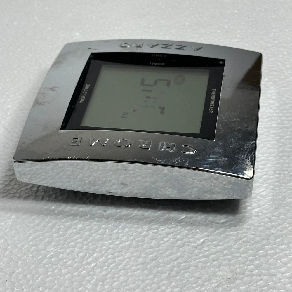 Azzaro Chrome Digital Desk Alarm Clock Vintage Retro Novelty Timepiece Part/Repa